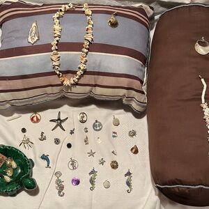 Huge nautical jewelry lot- vintage shell necklace, charms, bracelet, earrings